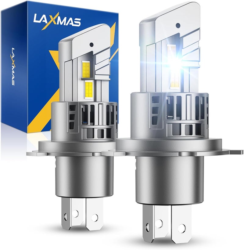 Laxmas H4 LED Bulbs, 32000LM Brightness 6500K Cool White H4/9003/HB2 LED Light, 9003/HB2 Lights with 15000RPM Cooling Fan, Real 1:1 Halogen Size Lights, Plug-N-Play, Pack of 2 - Image 1